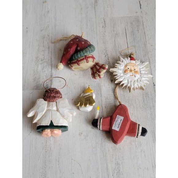 Rustic variety Angel Santa Claus snowman ornament Xmas unique set - Picture 8 of 11